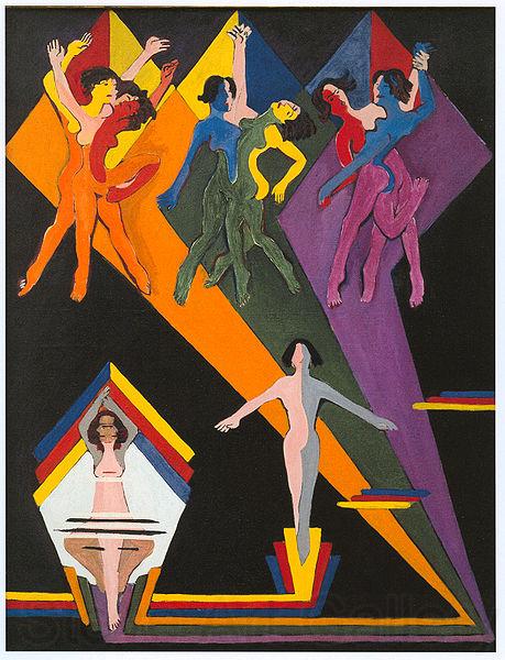 Ernst Ludwig Kirchner Dancing girls in colourful rays Spain oil painting art